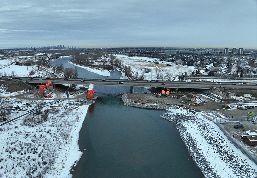 Looking north at bridge construction, December 10, 2024.