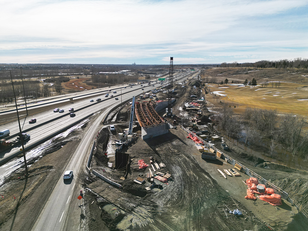 Looking southeast at basketweave bridge construction progress between Southland Drive and Anderson Road, March 19, 2026.